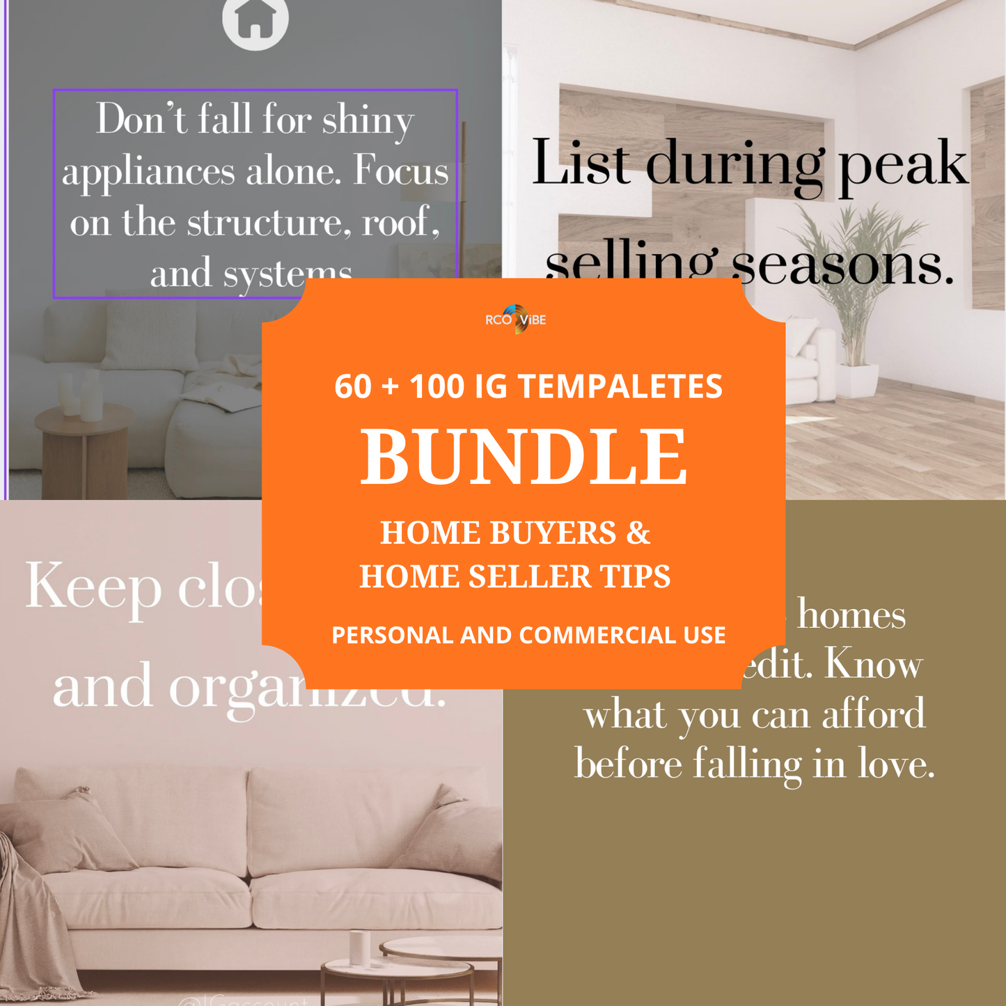 MyRcooVibe™ Bundle Package 🎯 60 Instagram Real Estate Buyer Tips & 100 IG Seller Tips – Social Media Post Pack