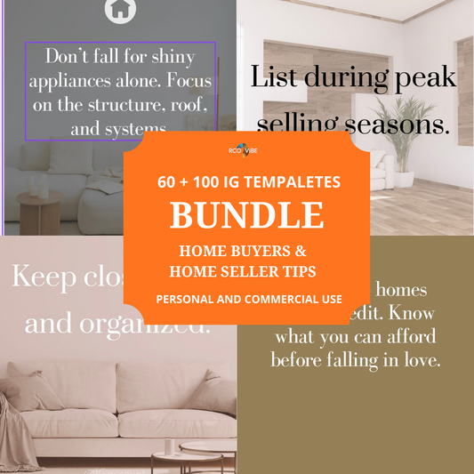 MyRcooVibe™  Bundle Package 🎯 60 Instagram Real Estate Buyer Tips & 100 IG Seller Tips – Social Media Post Pack