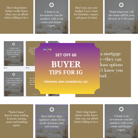 MyRcooVibe™  Bundle Package 🎯 60 Instagram Real Estate Buyer Tips & 100 IG Seller Tips – Social Media Post Pack